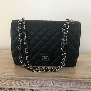Chanel Black Maxi Caviar Leather + Silver Hardware